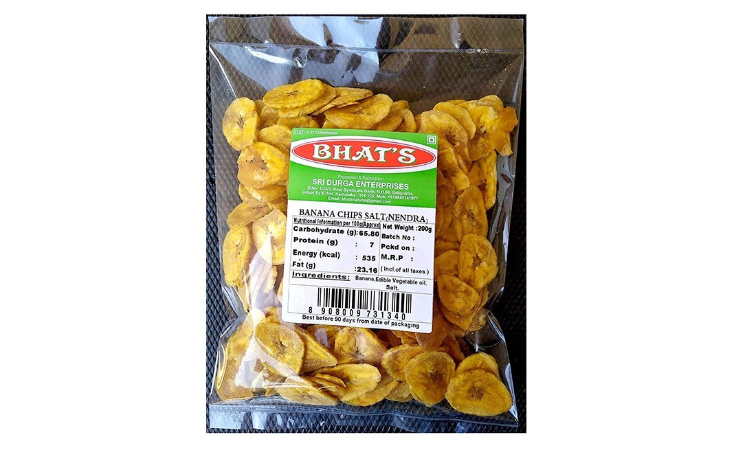 Bhat's Banana Chips Salt (Nendra)    Pack  200 grams